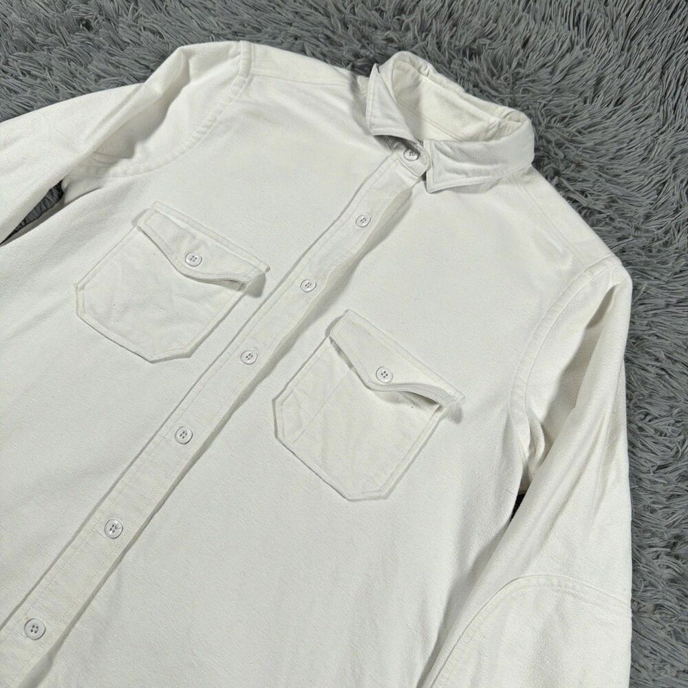 Guideboat Shirt Small White Button Up British Moleskin Brushed Soft Cotton Mens